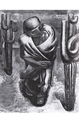Mutter mit Kind im Arm, Saguarokakteen